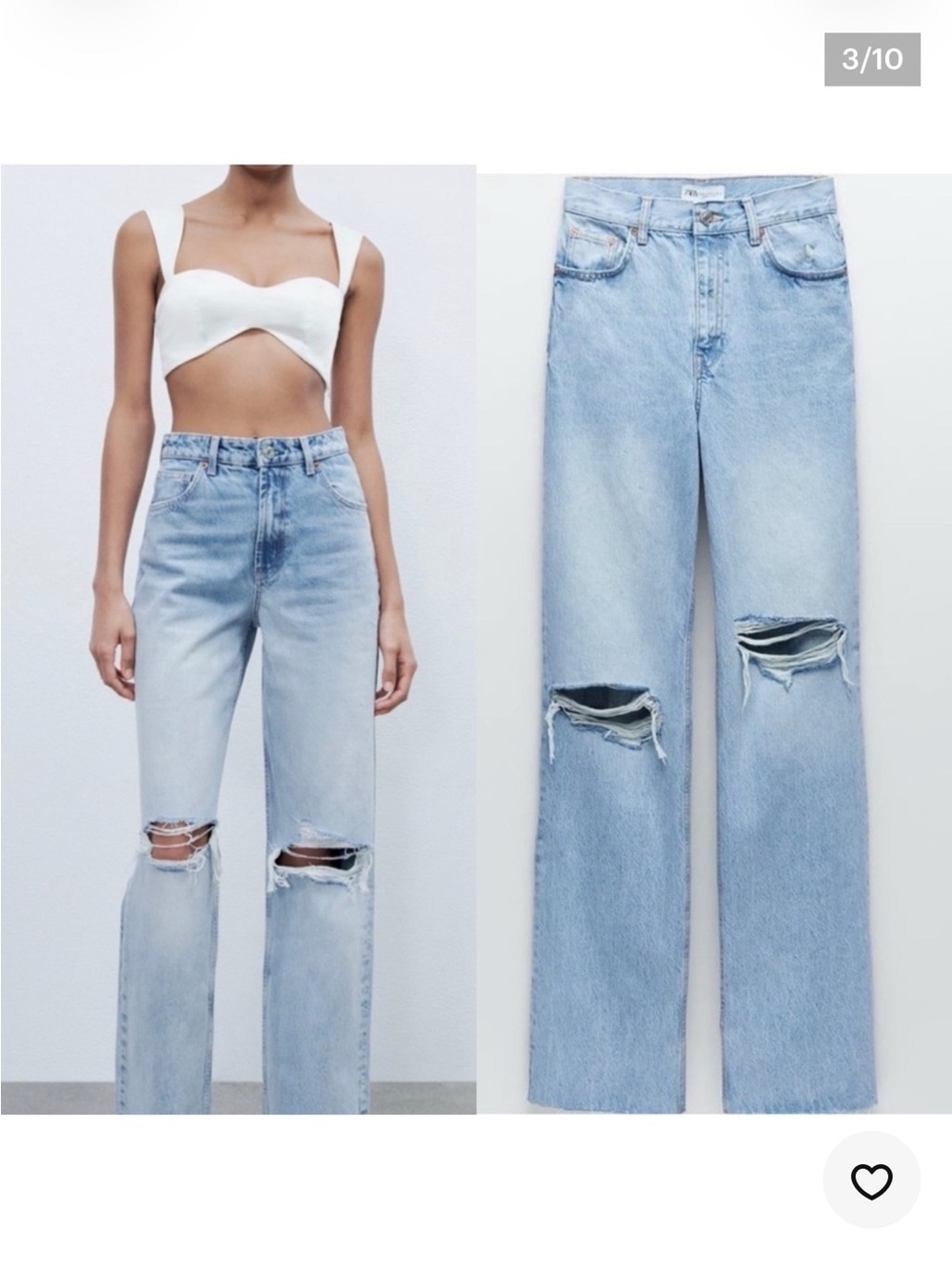 Zara Ultra High Rise Distressed Straight Jeans - Light Blue
